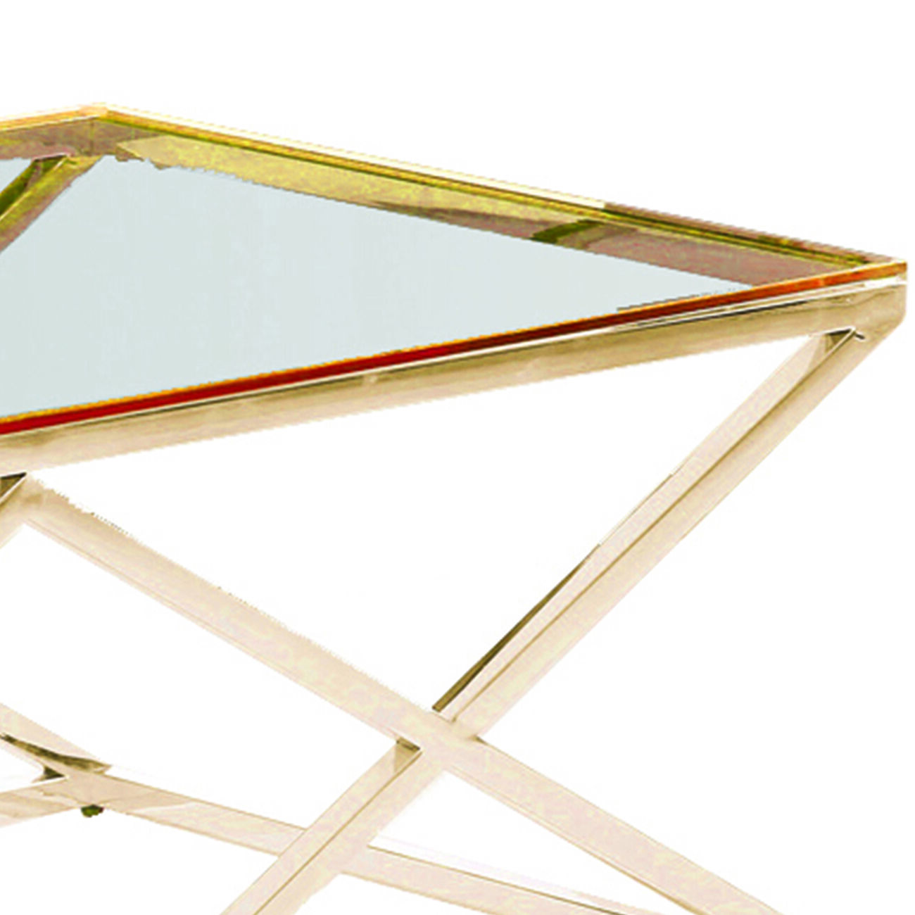 Diamond Shaped Metal Cocktail Table with Glass Top, Gold