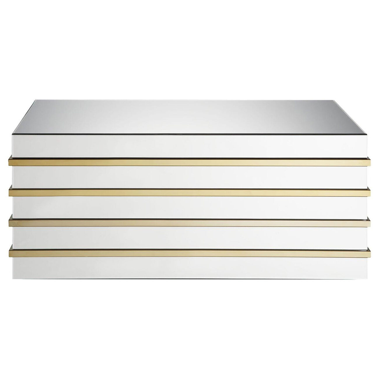 Rectangular Metal and Mirror Coffee Table, Silver and Gold