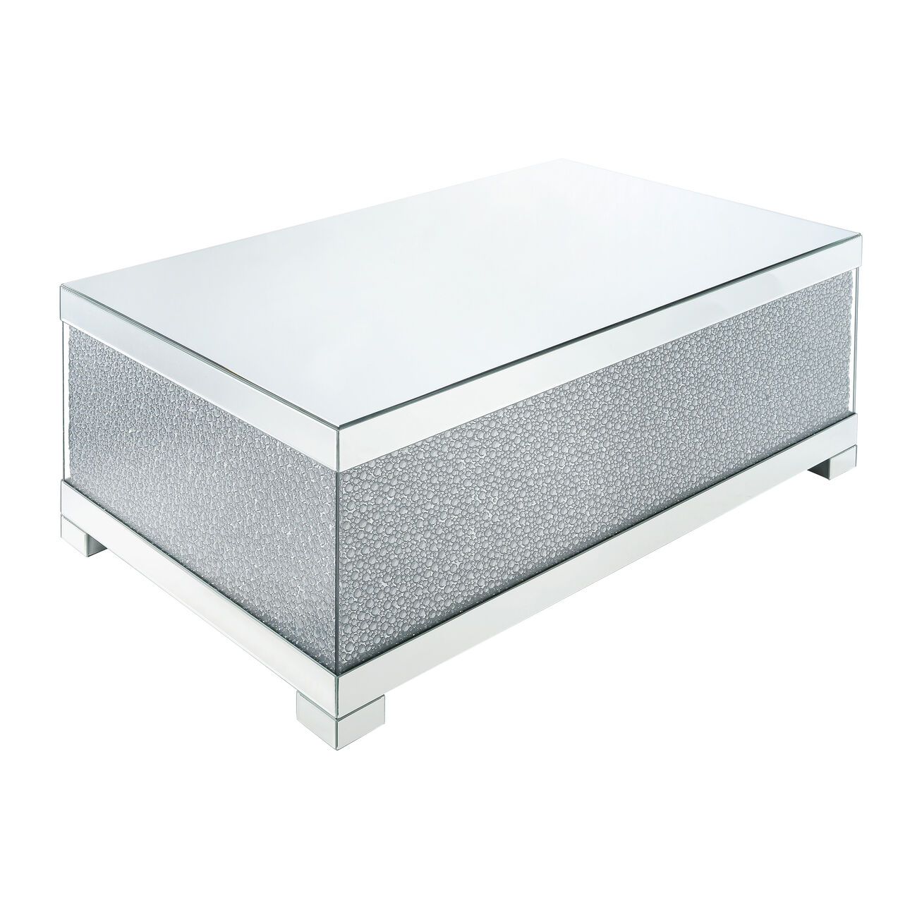 Rectangular Wooden Coffee Table with Faux Crystal Inlays, Silver
