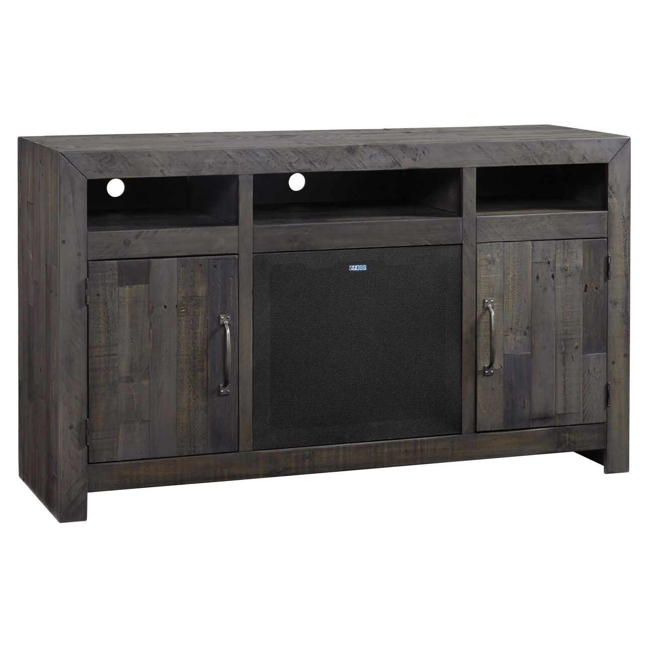 2 Cabinet Wooden TV Stand with 1 Adjustable Center Shelf, Large, Gray