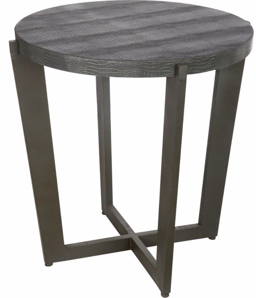 Chicly Supreme Occasional Table, Iron/Wood/Faux Leather