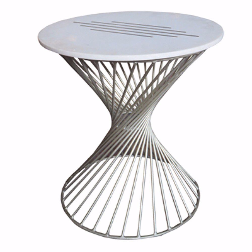 Beautiful Marble and Nickel Makrana Side Table, White and Gray