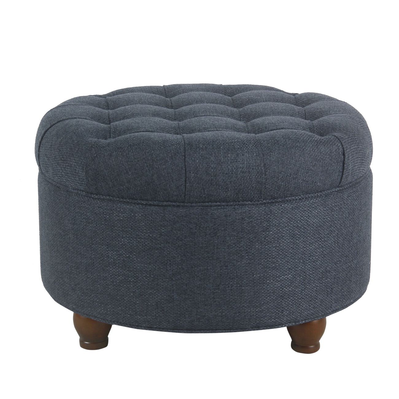 Fabric Upholstered Wooden Ottoman with Tufted Lift Off Lid Storage, Navy Blue