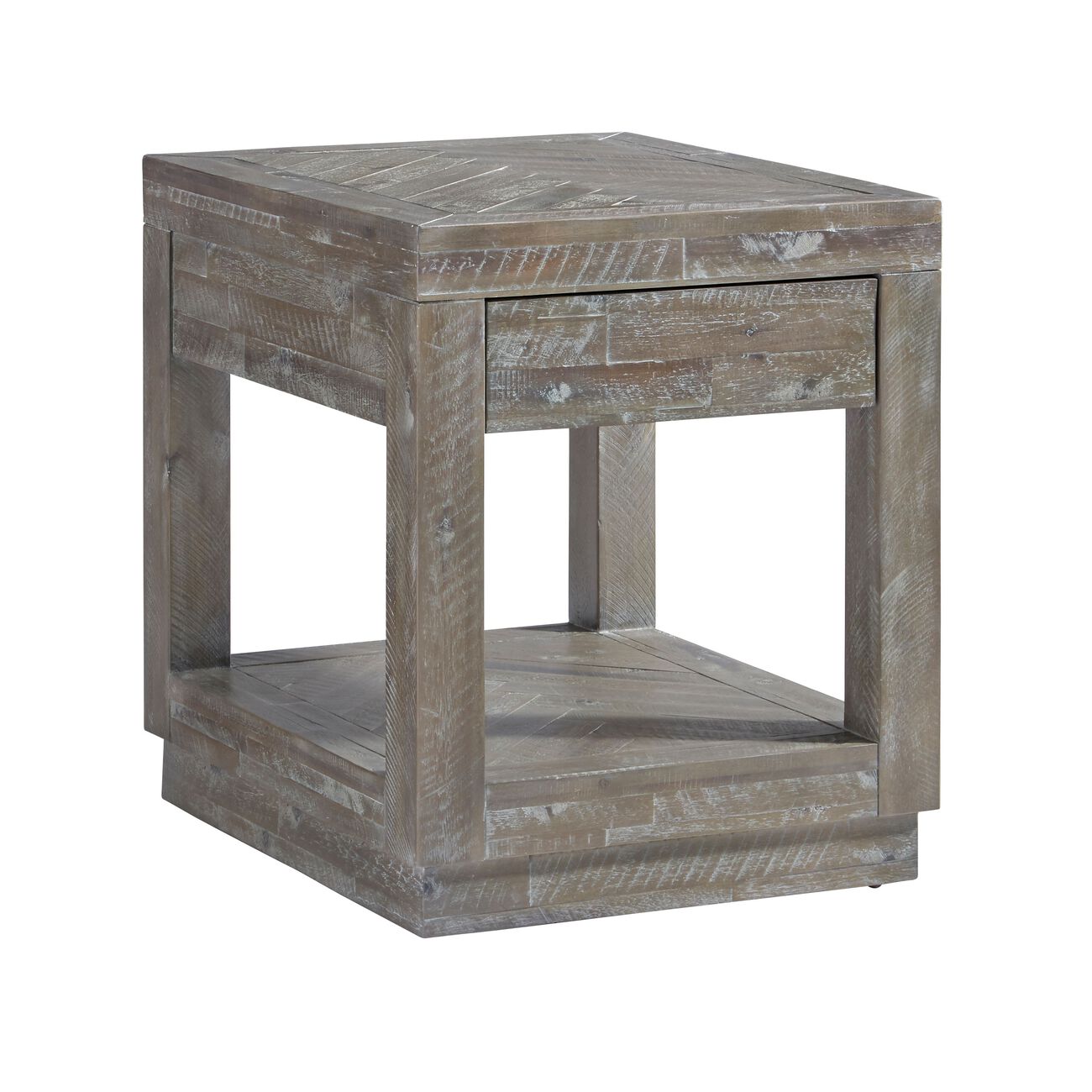 Acacia Wood End Table with One Drawer and One Shelf, Gray