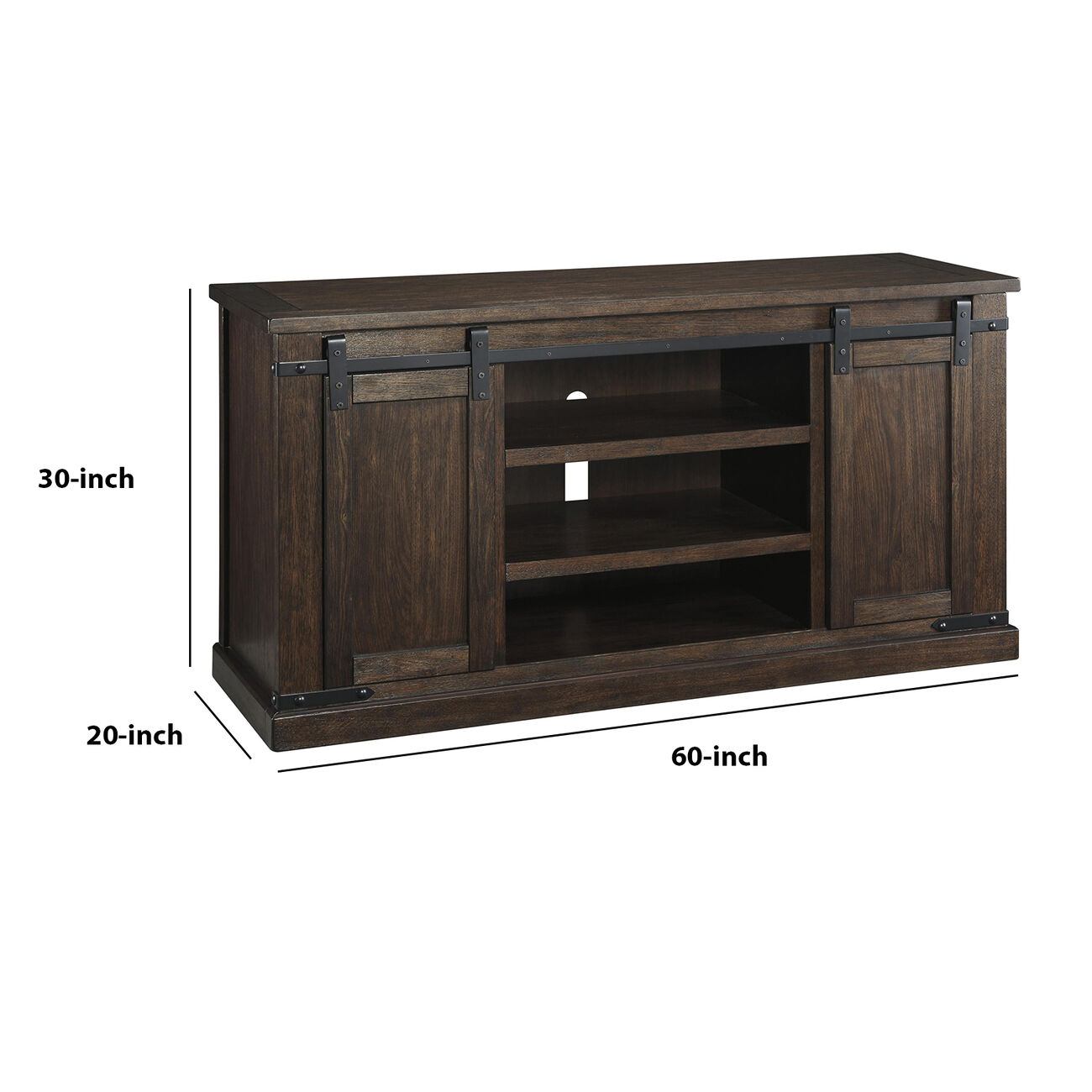 Large Wooden TV Stand with 2 Barn Sliding Doors and 6 Shelves, Brown