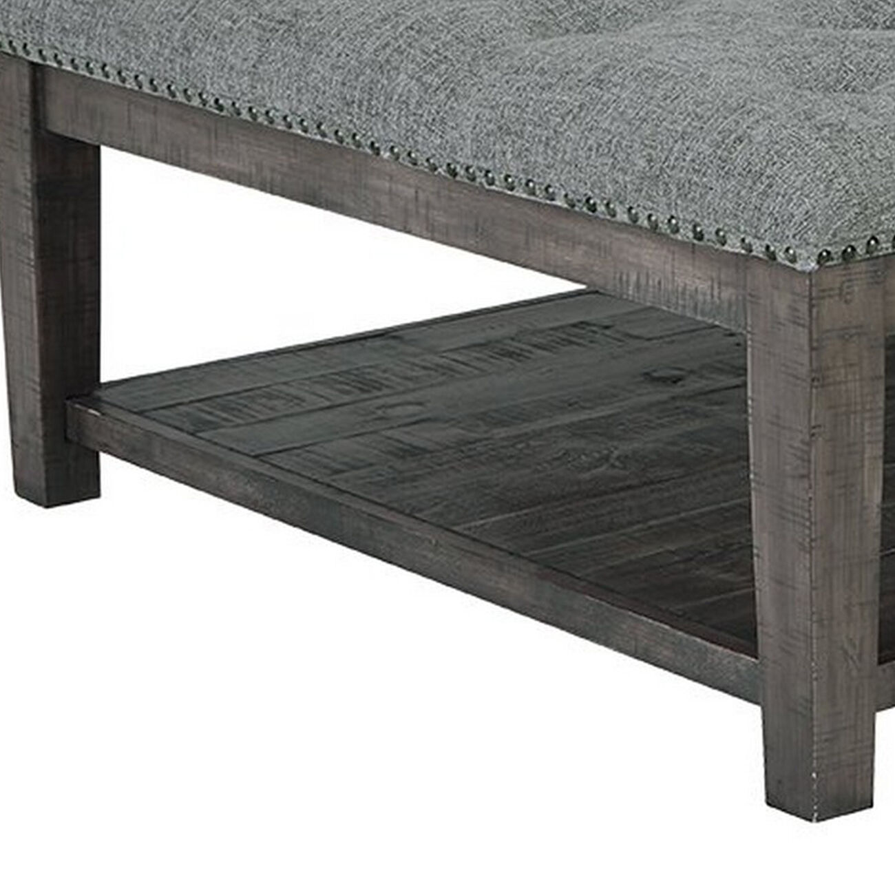 Fabric Upholstered Ottoman Cocktail Table with Open Bottom Shelf, Gray
