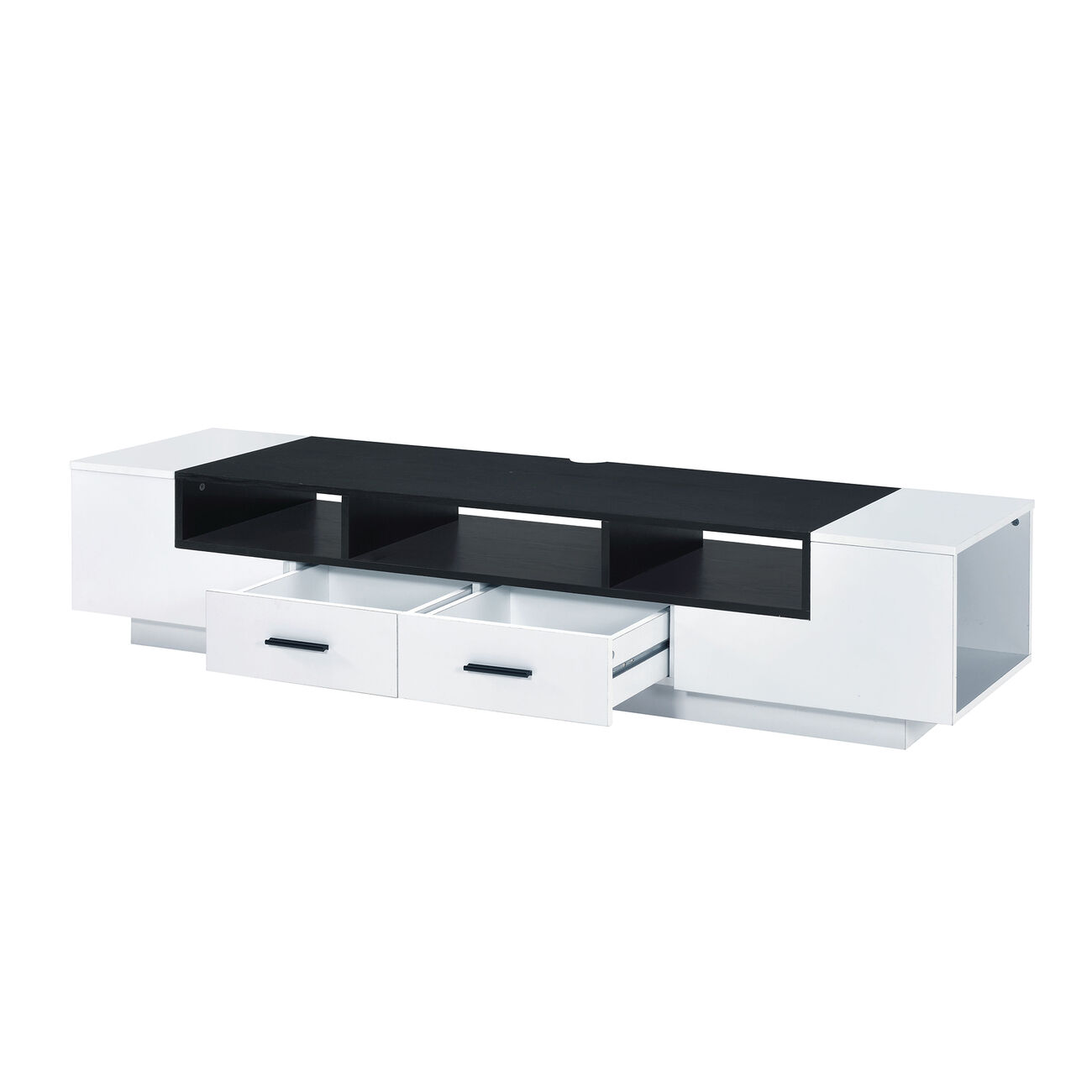 Contemporary 2 Drawer TV Stand with Media Compartments, Black and White