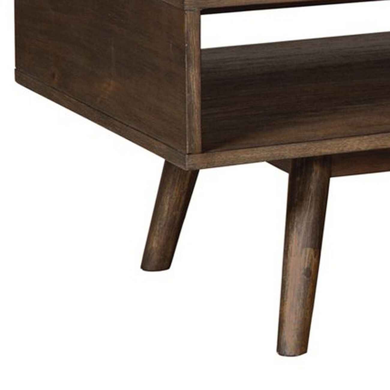 Wooden Cocktail Table with Open Bottom Shelf and Angled Legs, Brown