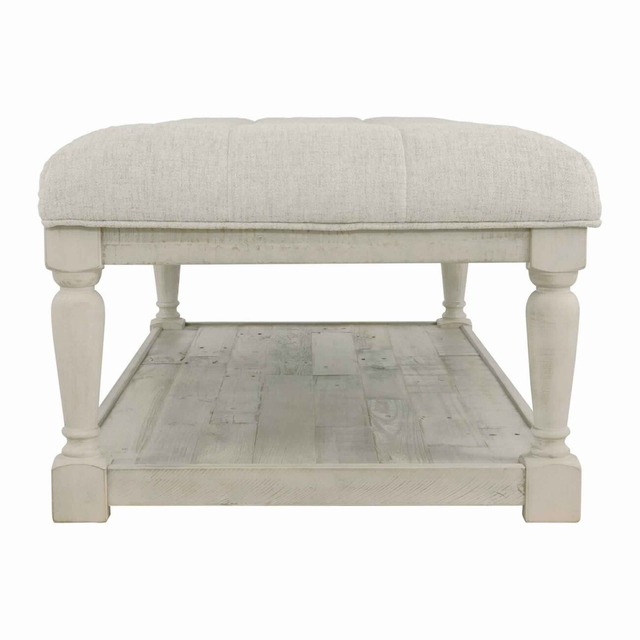 Plank Style Padded Top Rectangular Ottoman Cocktail Table, White