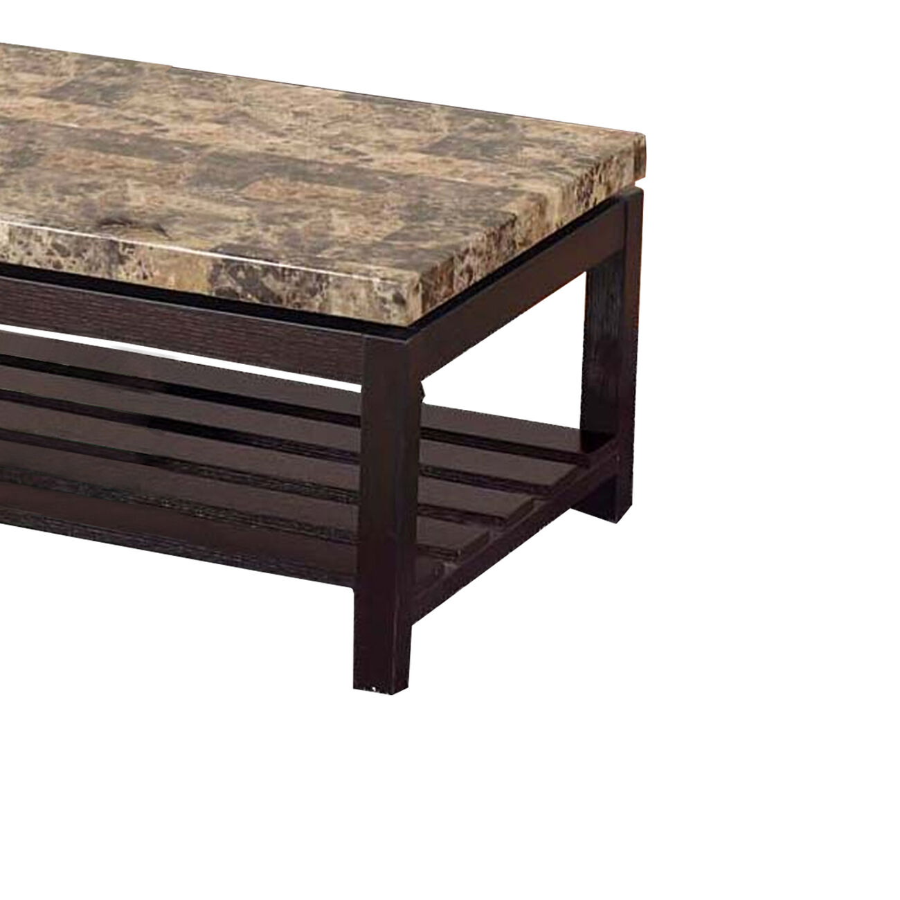 Wooden Coffee Table With Faux Marble Top, Red Cocoa Brown