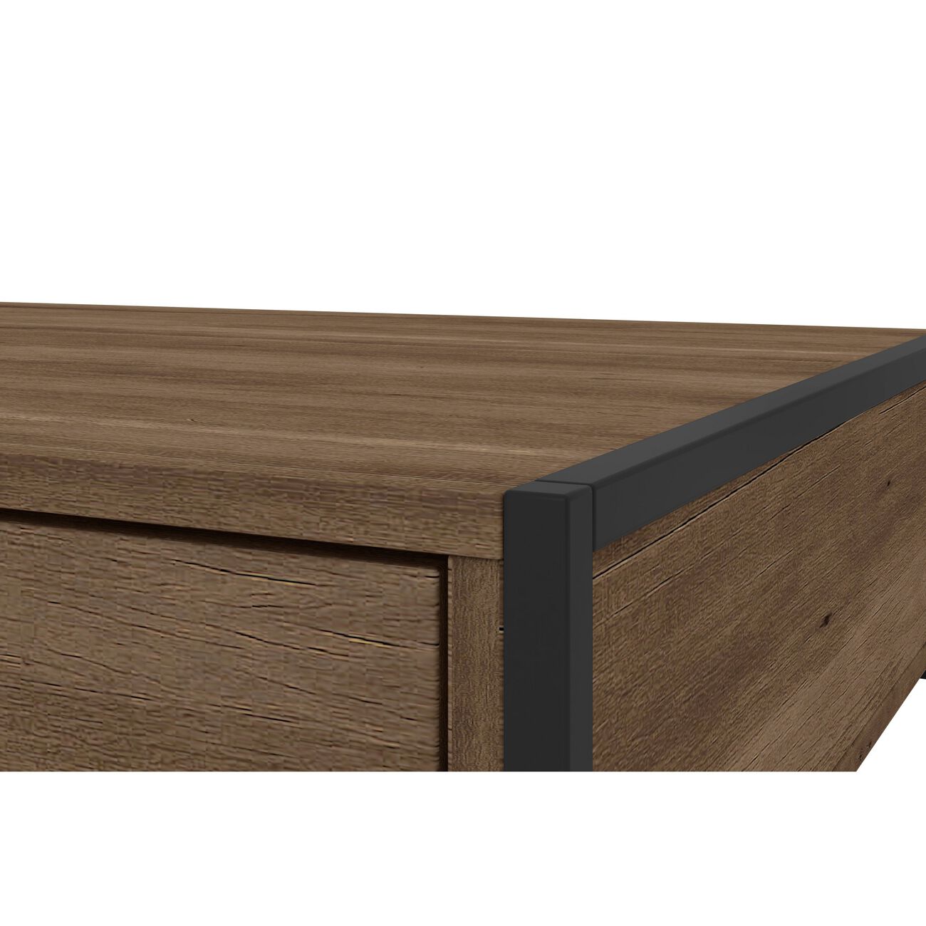 Wood and Metal Rectangular Coffee Table with Drawer and  Shelf, Brown and Black