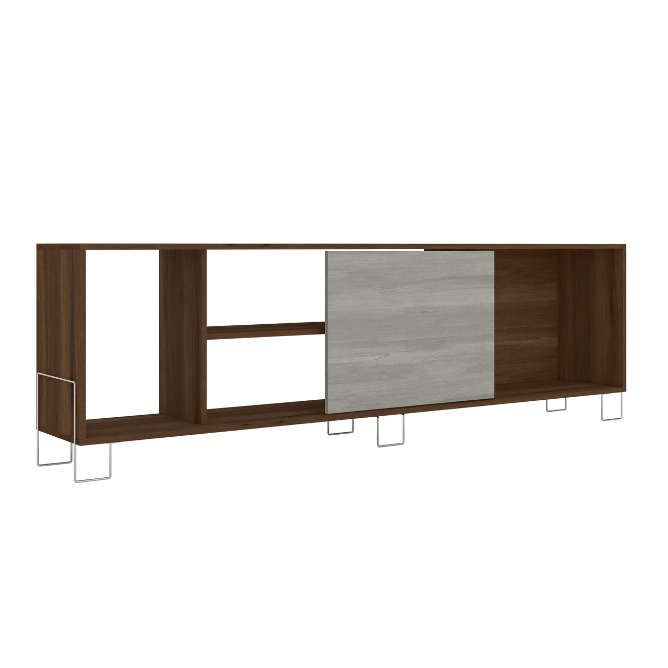 71 Inch Wooden Entertainment TV Stand with 3 Open Compartments, Brown and White