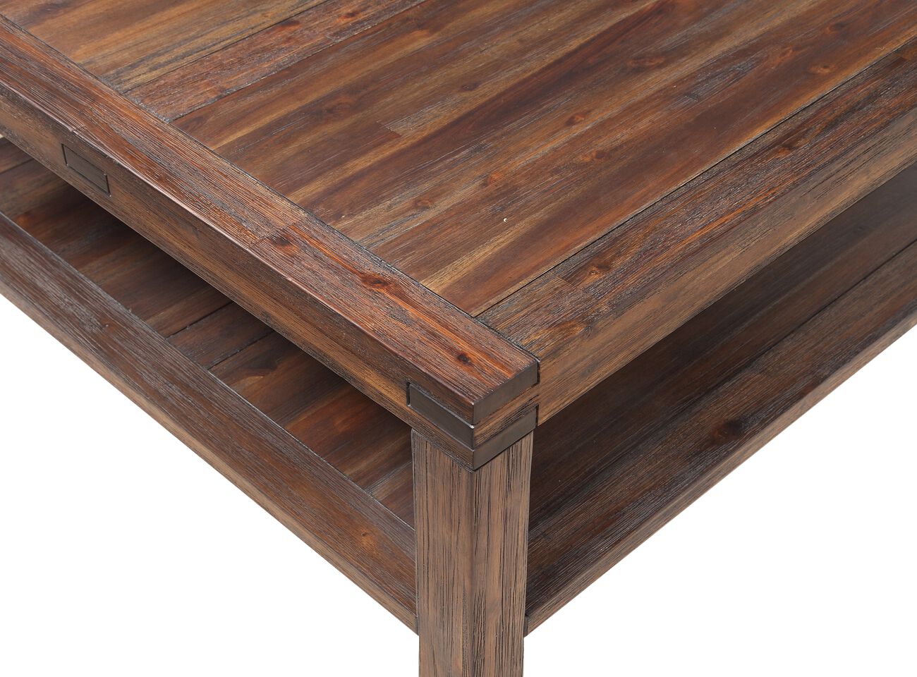 Acacia Wood Coffee Table with Exposed Mortise and Tenon Corner Joints, Brown