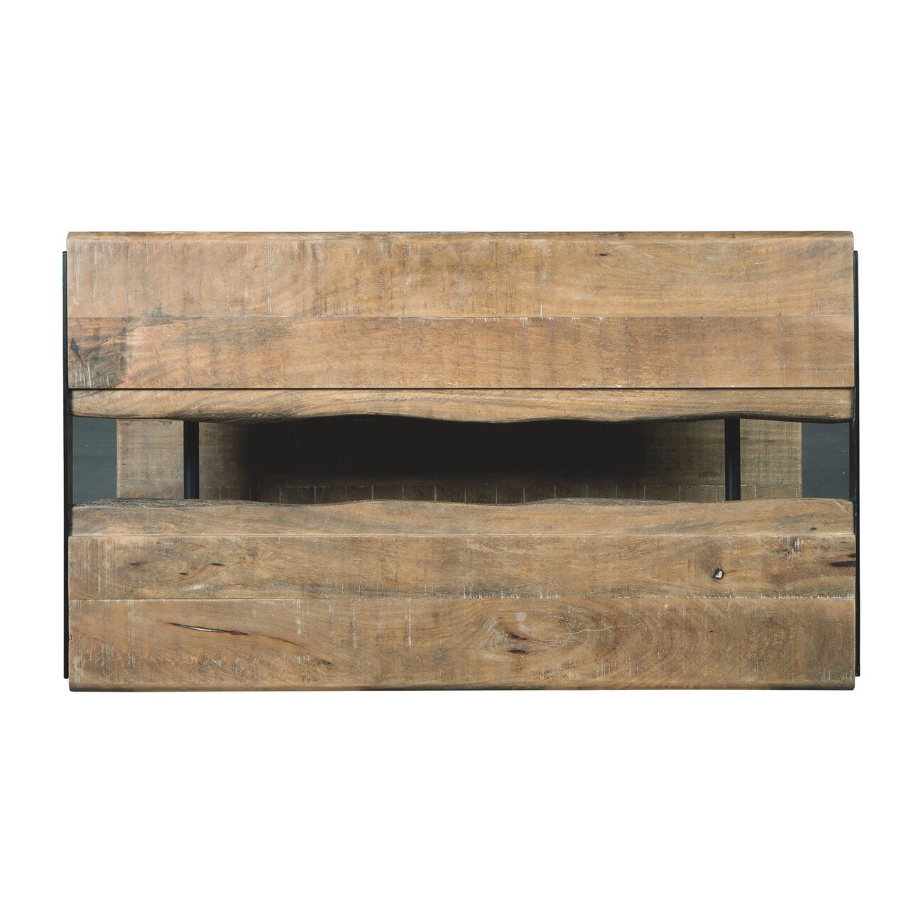 48 Inches Live Edge Coffee Table with Glass Insert, Brown and Black