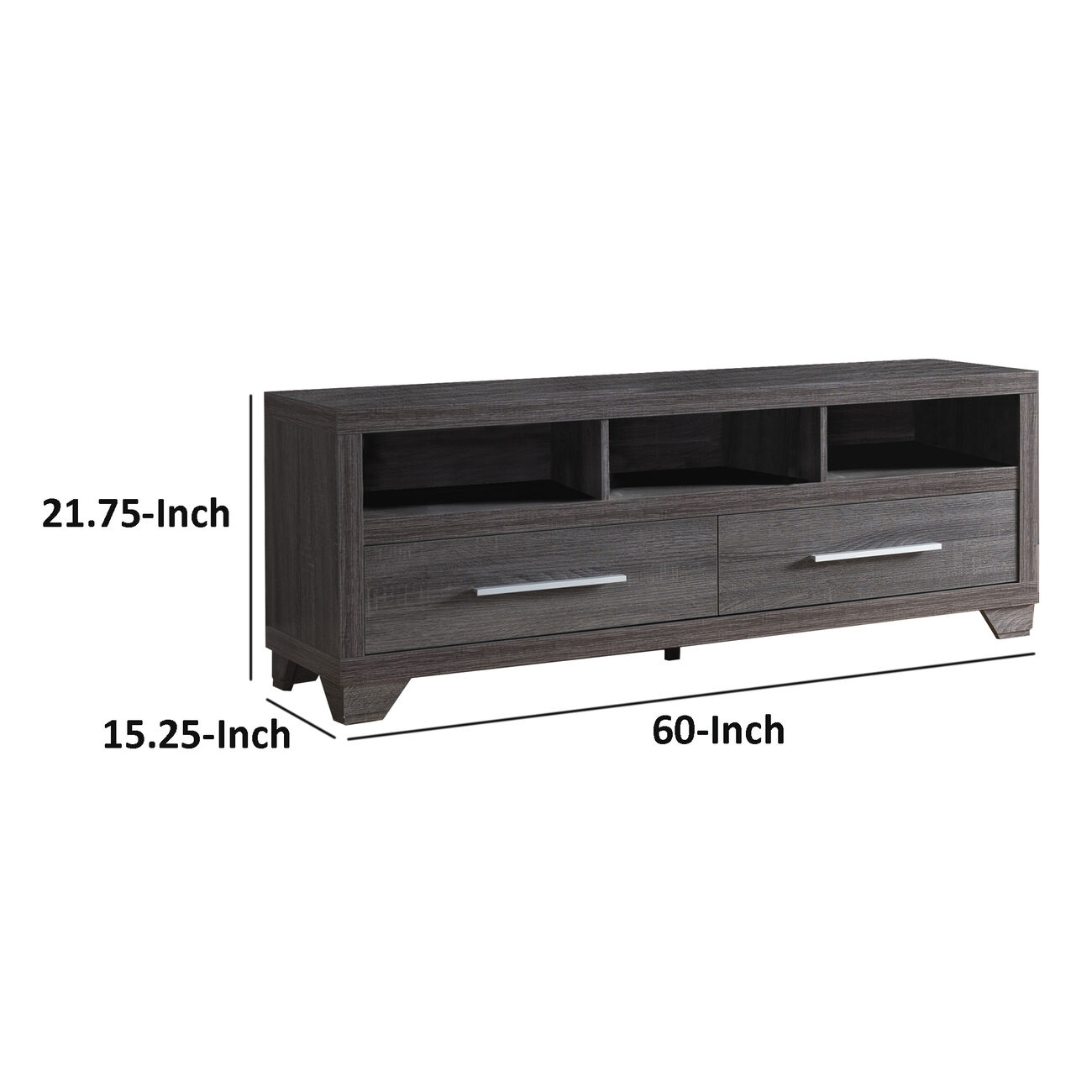 Wooden TV Stand with Two Drawers and Three Open Shelves, Gray