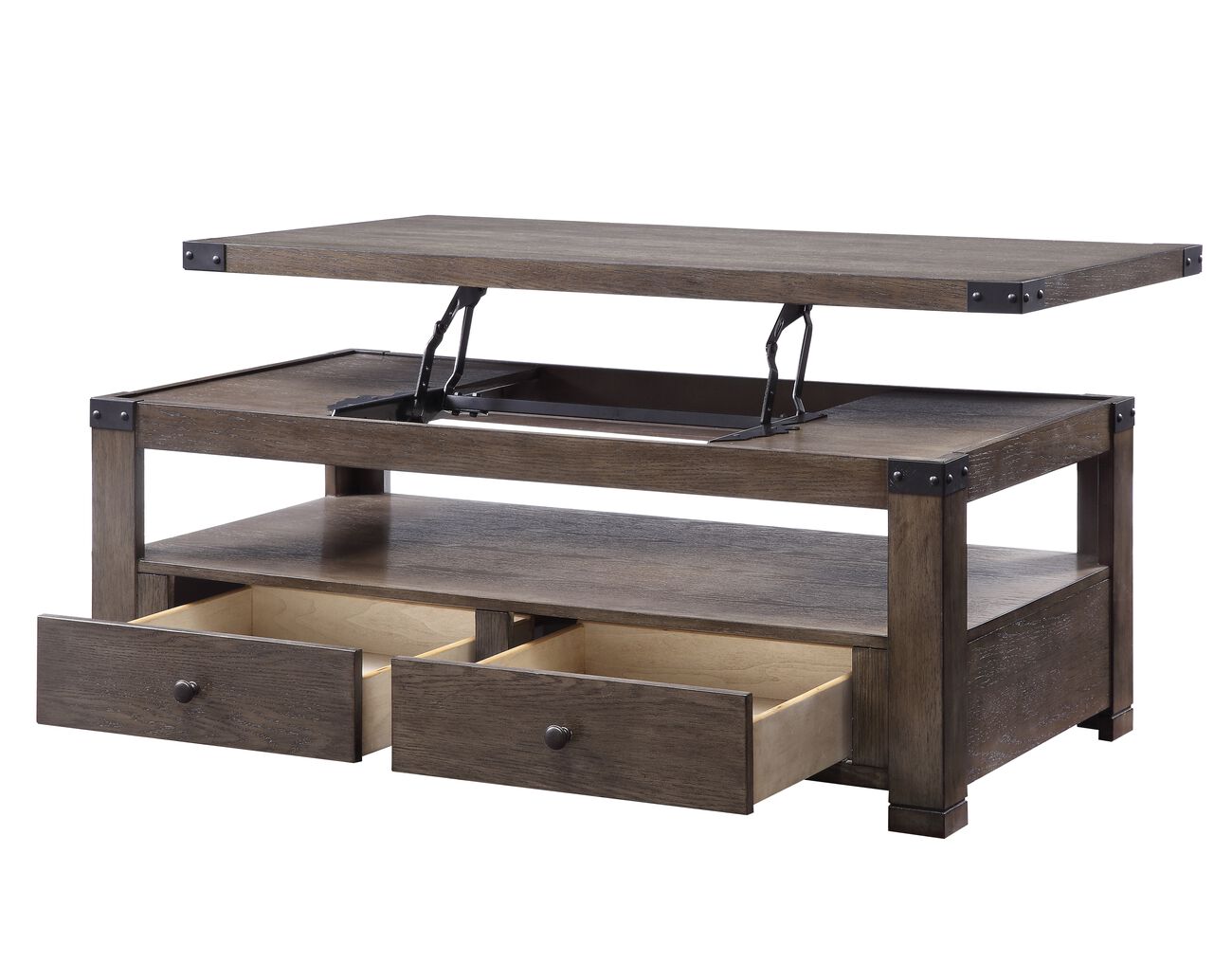 Transitional Style Wooden Coffee Table with Two Drawers, Gray