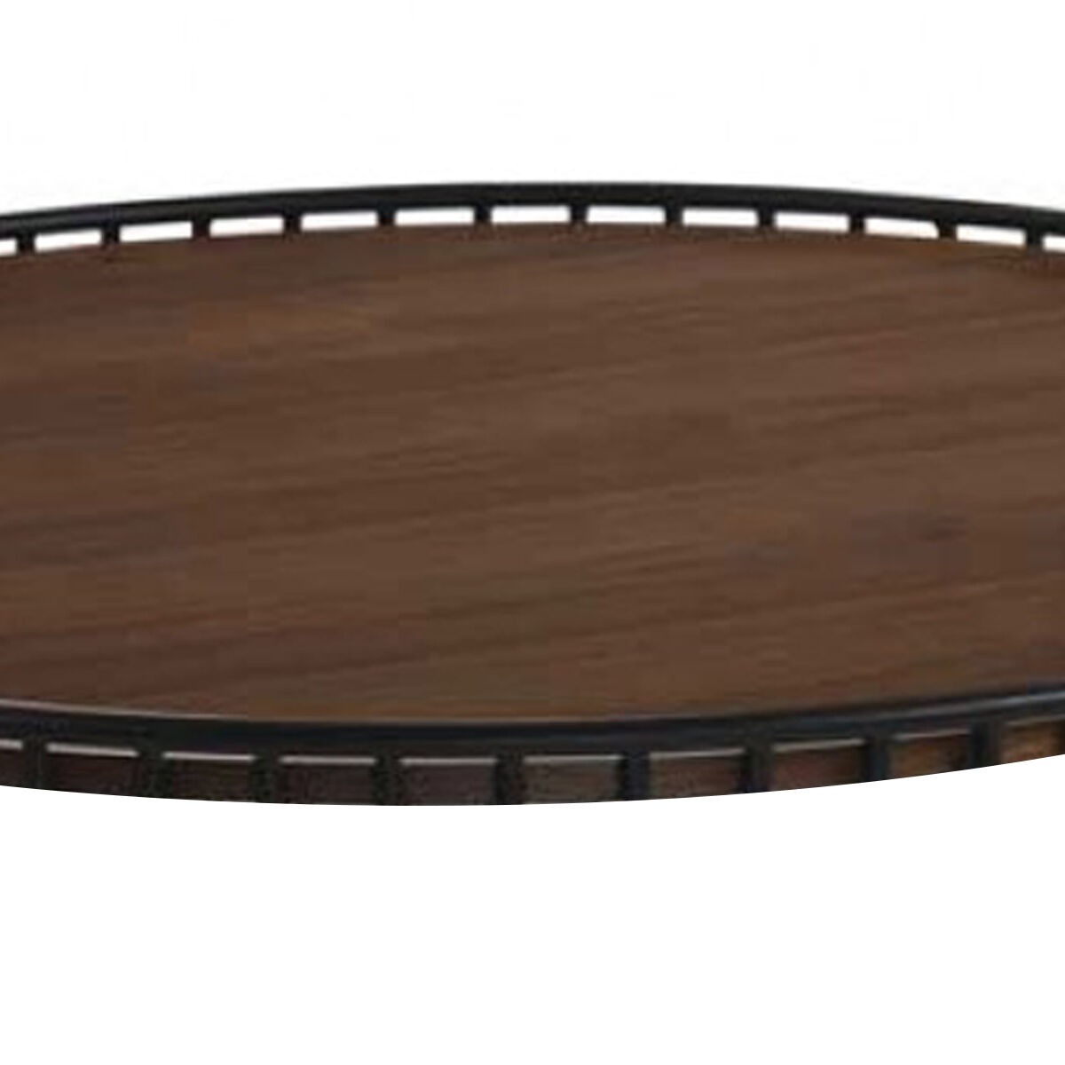 Round Wooden Coffee Table with Vertical Slatted Base, Brown and Black