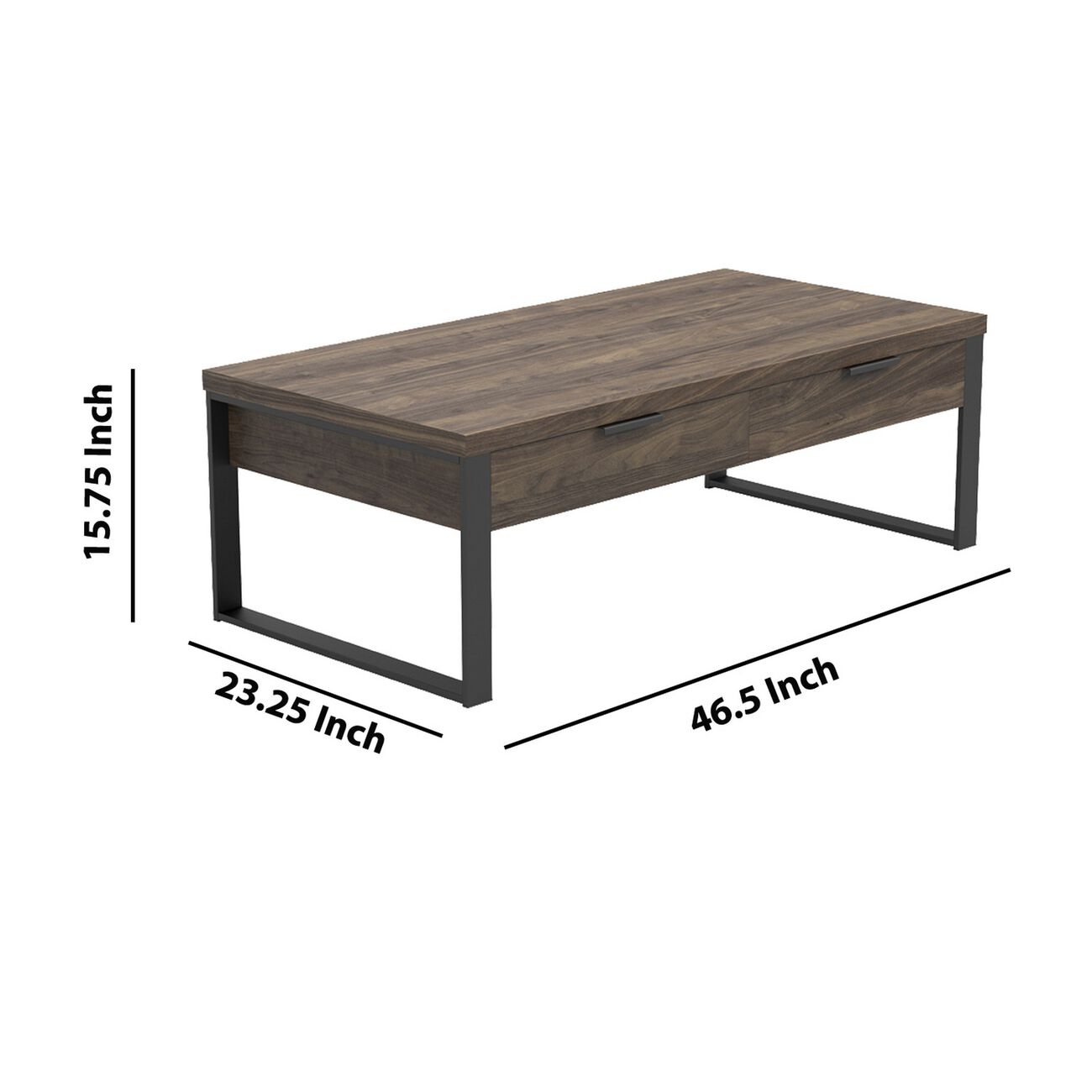1 Drawer Rectangular Coffee Table with Metal Sled Base, Walnut Brown