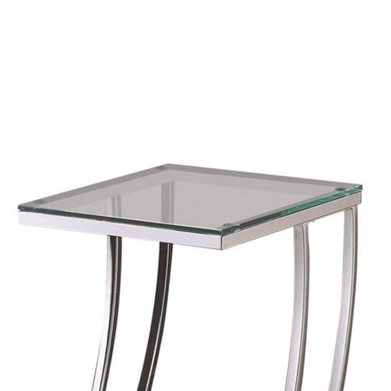 Contemporary Metal Accent Table With Glass Top, Clear And Silver