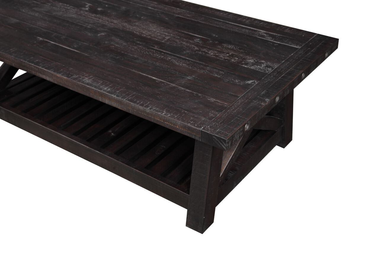 Pine Wood Coffee Table with Exposed Hardware, Brown