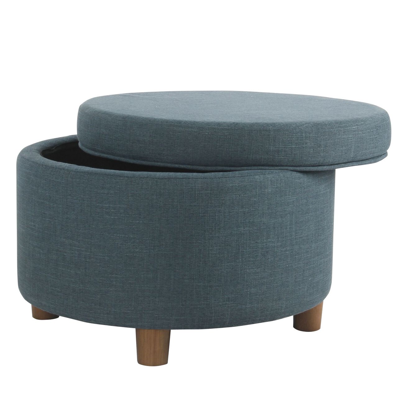 Fabric Upholstered Wooden Ottoman with Lift Off Lid Storage, Teal Blue