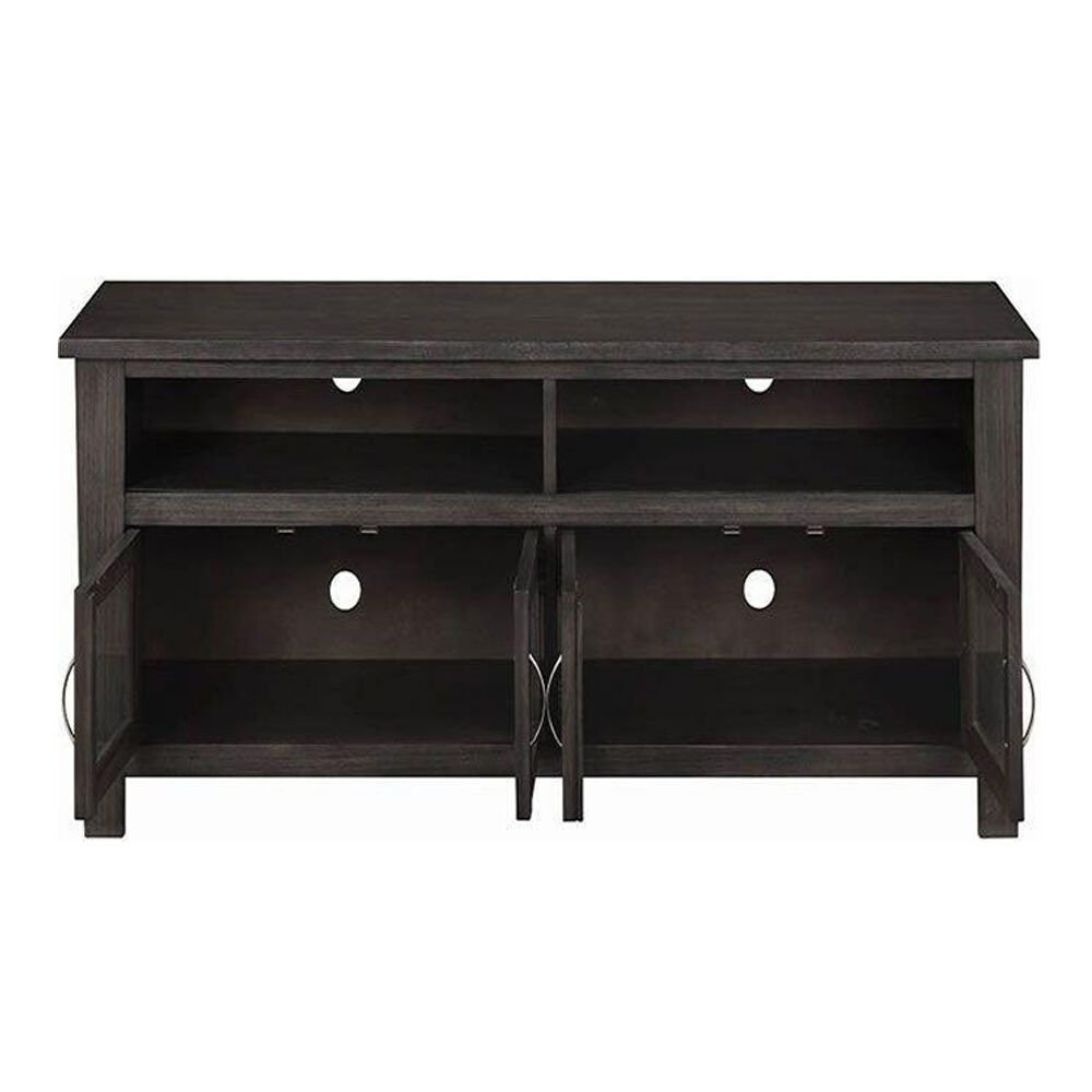48 Inch TV Console with 2 Open Compartments and Glass Cabinets, Dark Gray