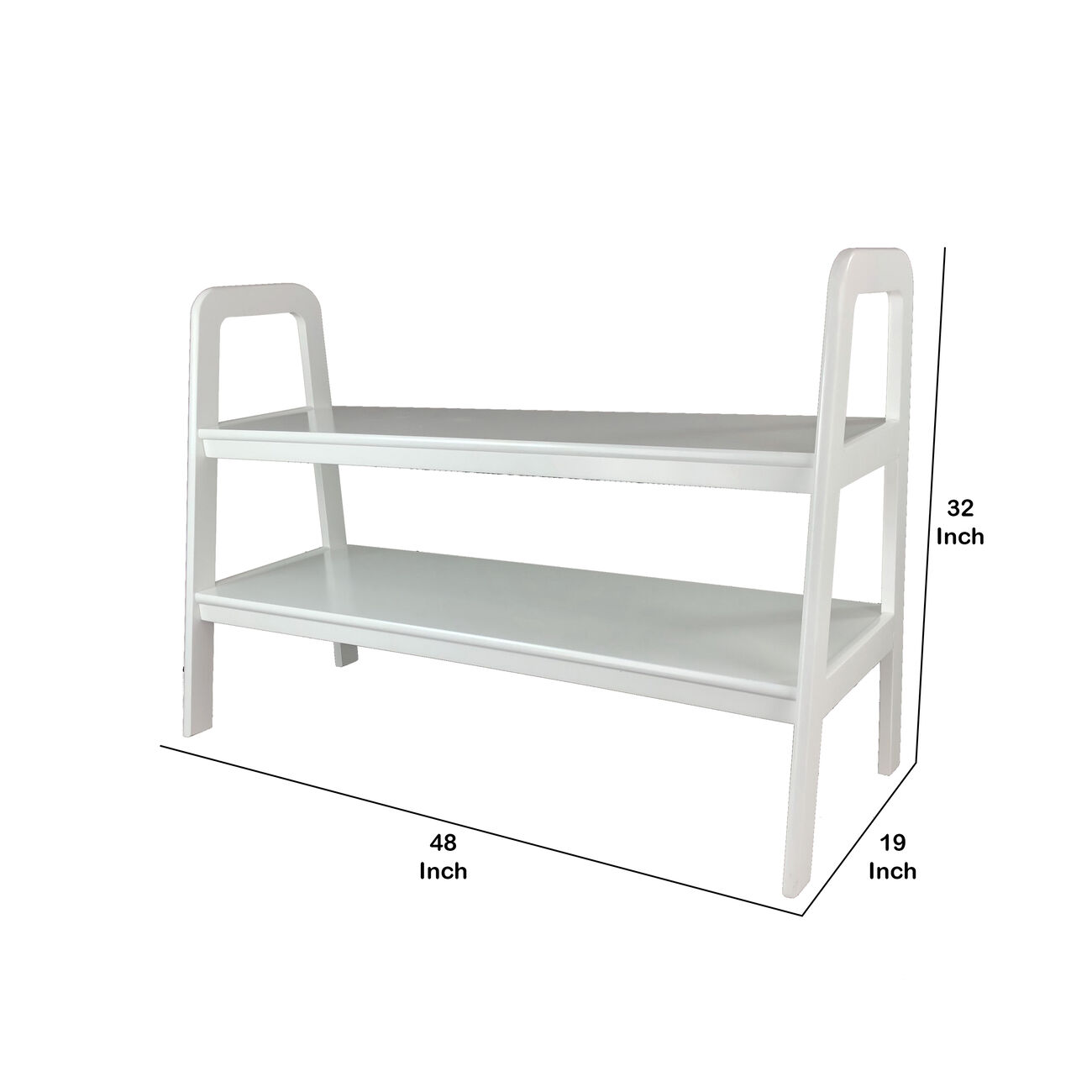 Contemporary Ladder Style TV Stand with 2 Open Cut Shelves, White