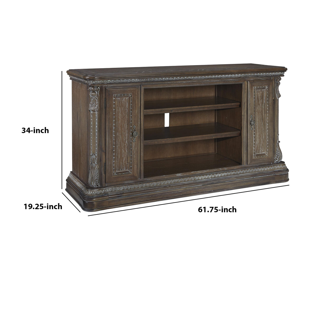 2 Door Traditional Wooden TV Stand with Adjustable Shelves, Large, Brown