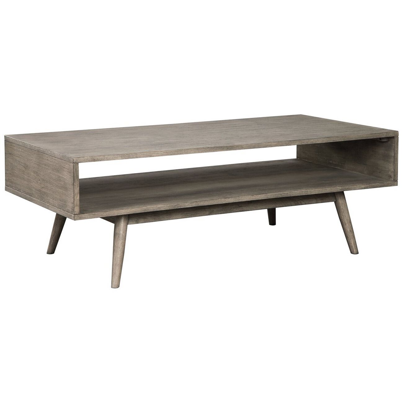 Mid Century Rectangular Cocktail Table with Open Shelf, Gray