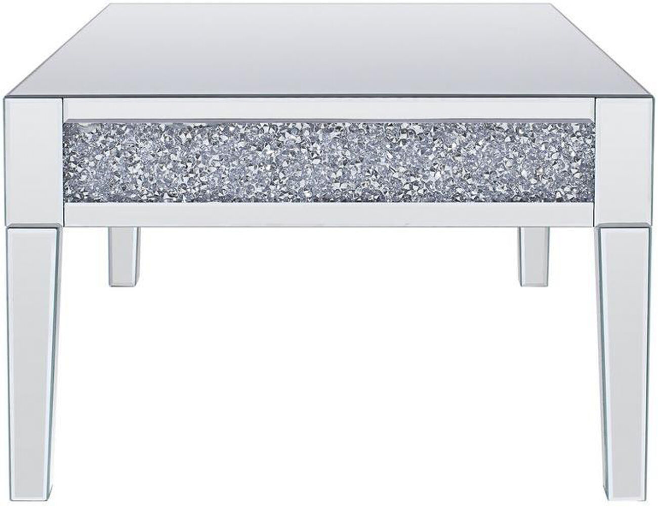 Wood and Mirror Coffee Table with Faux Crystals Inlay, Clear