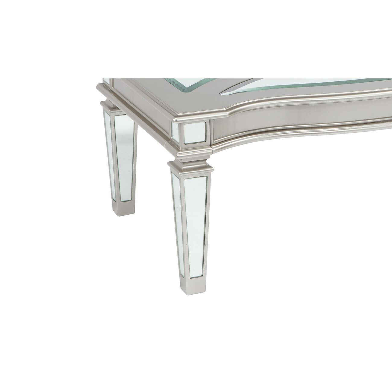 Rectangular Wooden Cocktail Table with Mirror Inserts, Silver