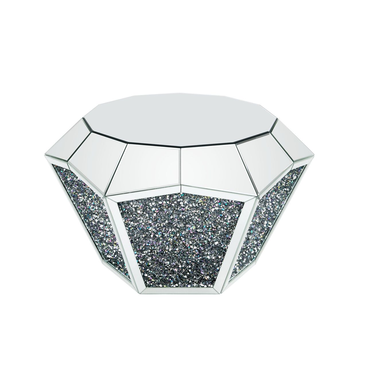 Mirror Octagonal Shape Coffee Table with Faux Diamond Inlays, Silver