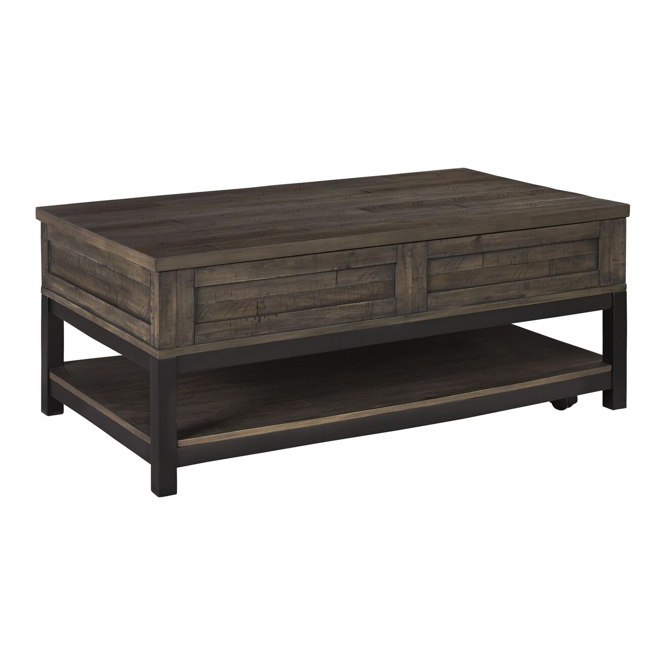 Rectangular Lift Top Wooden Cocktail Table with Open Shelf, Brown