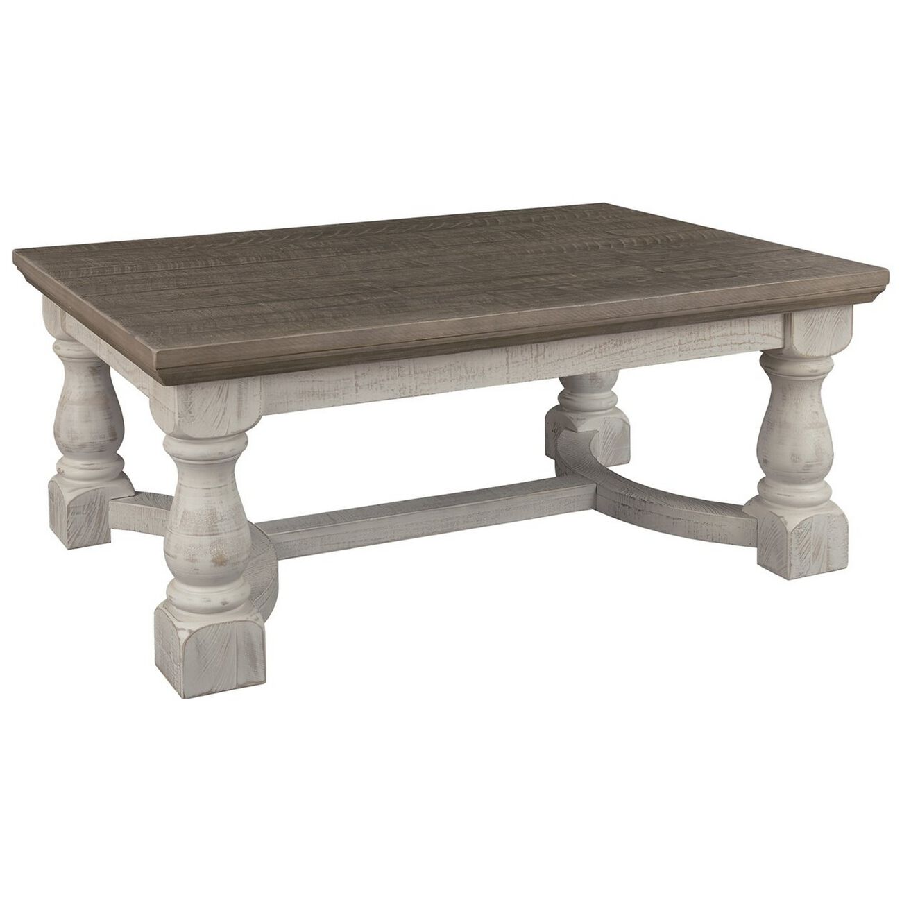 Rectangular Wooden Cocktail Table with Trestle Base,Brown and Antique White