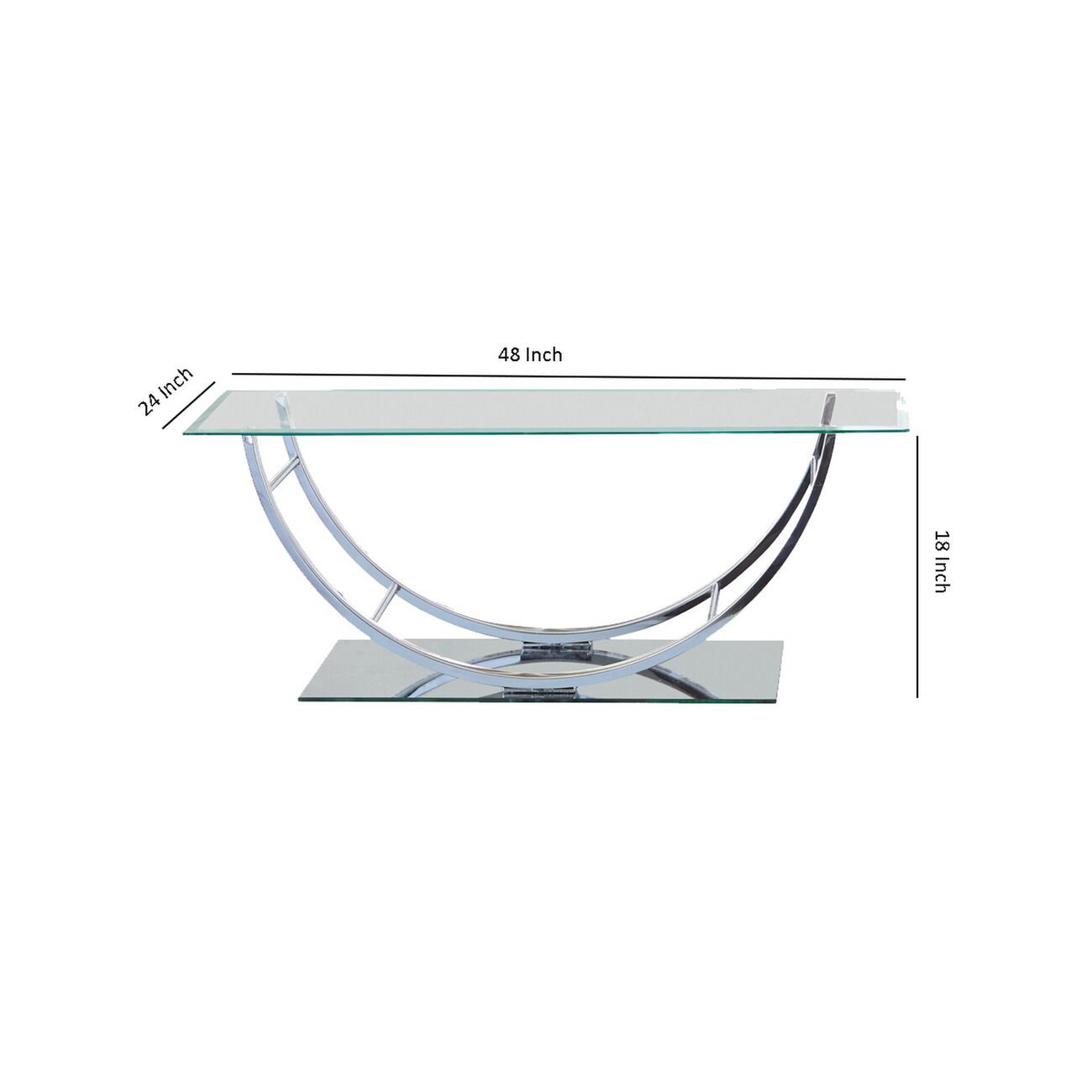 Tempered Glass Top Coffee Table with U Shape Metal Frame, Chrome and Clear