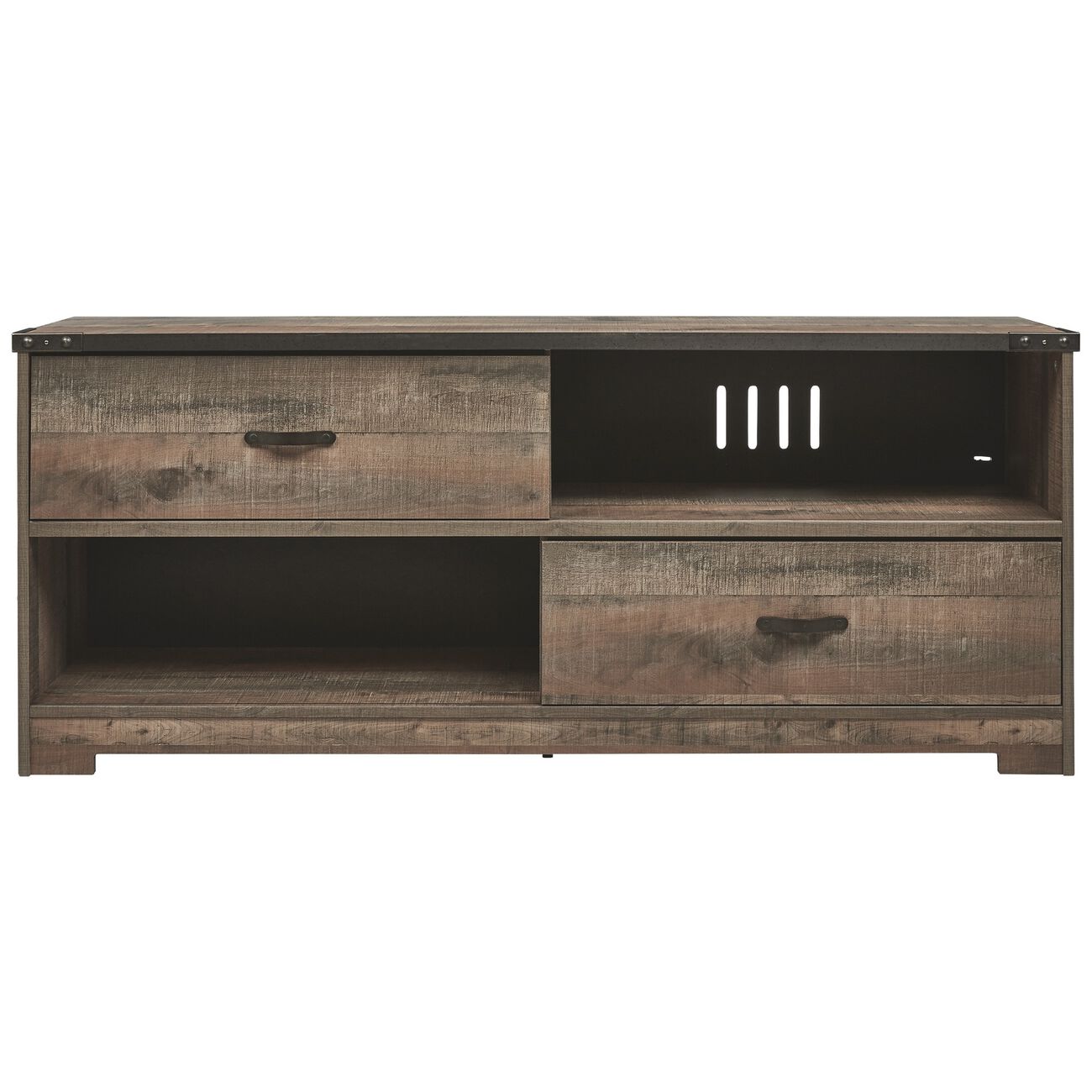 2 Drawer Wooden TV Stand with Open Shelves, Rustic Brown