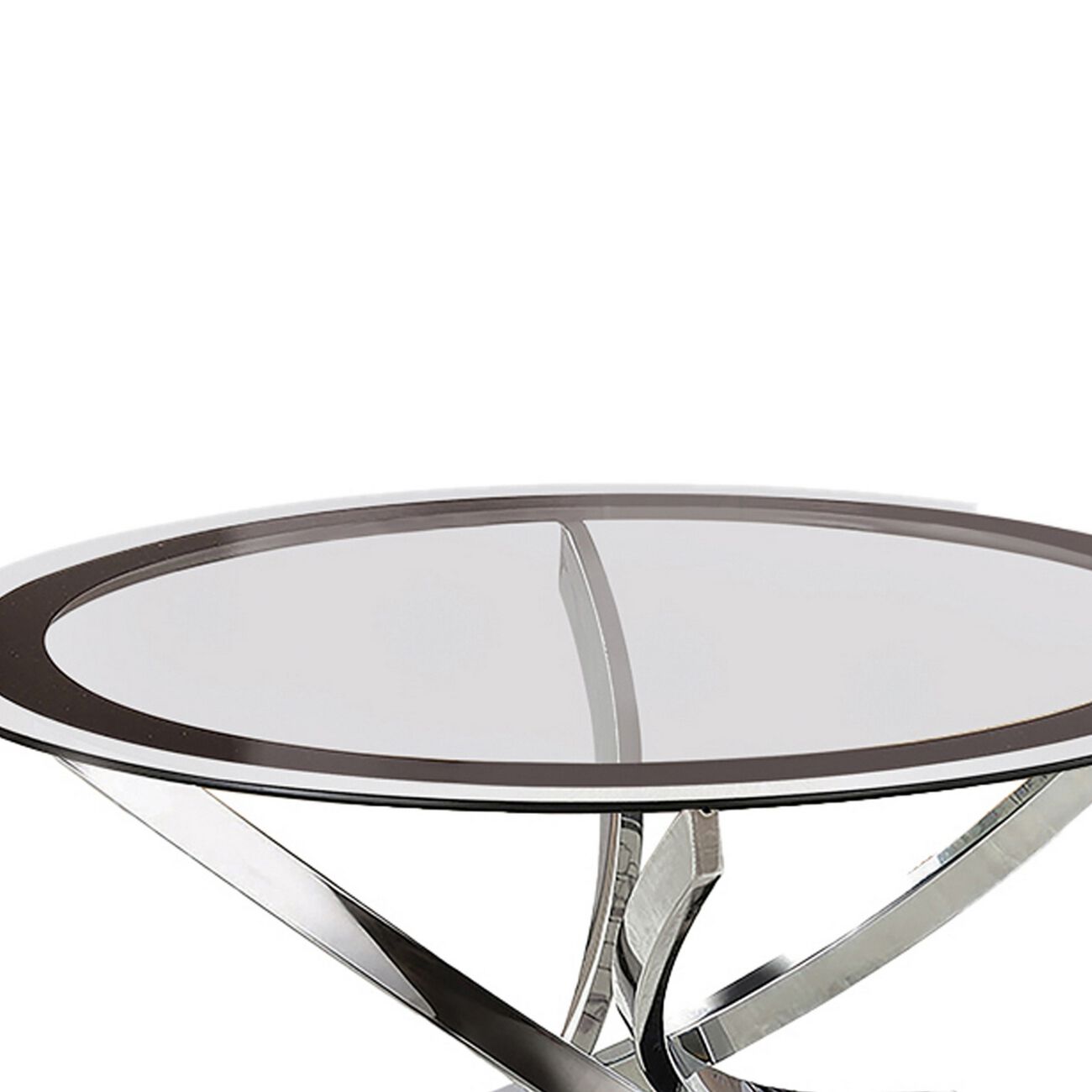 Round Tempered Glass Top Coffee Table with Metal Legs, Silver and Clear