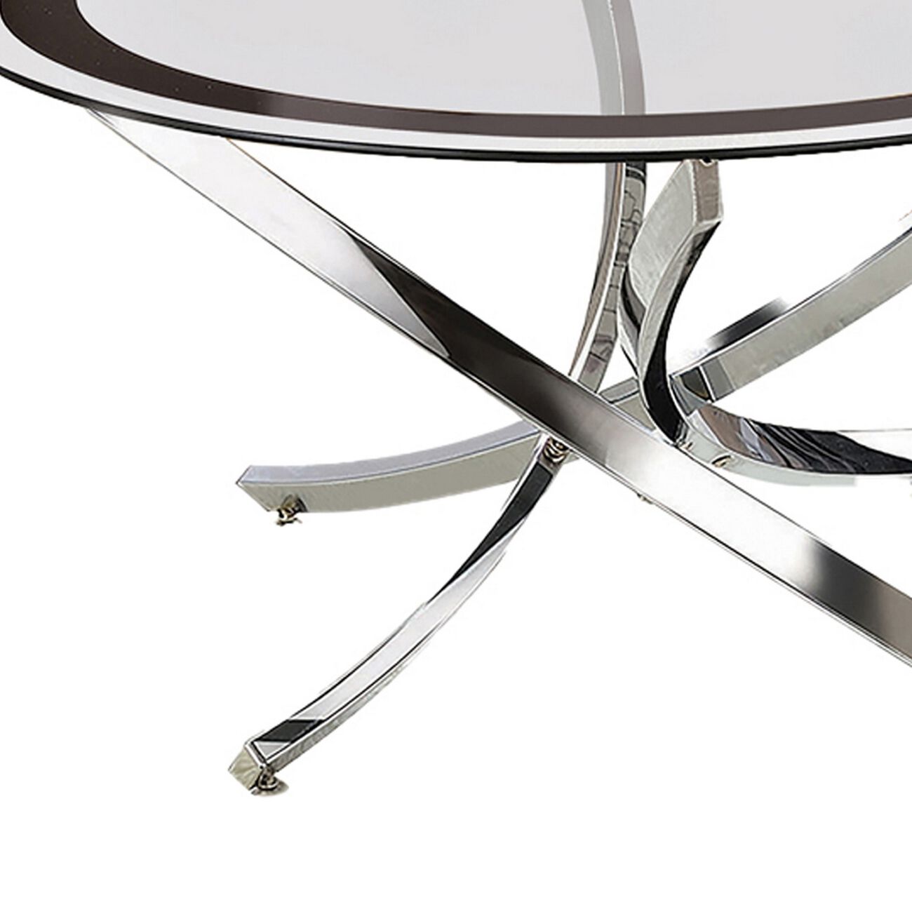 Round Tempered Glass Top Coffee Table with Metal Legs, Silver and Clear