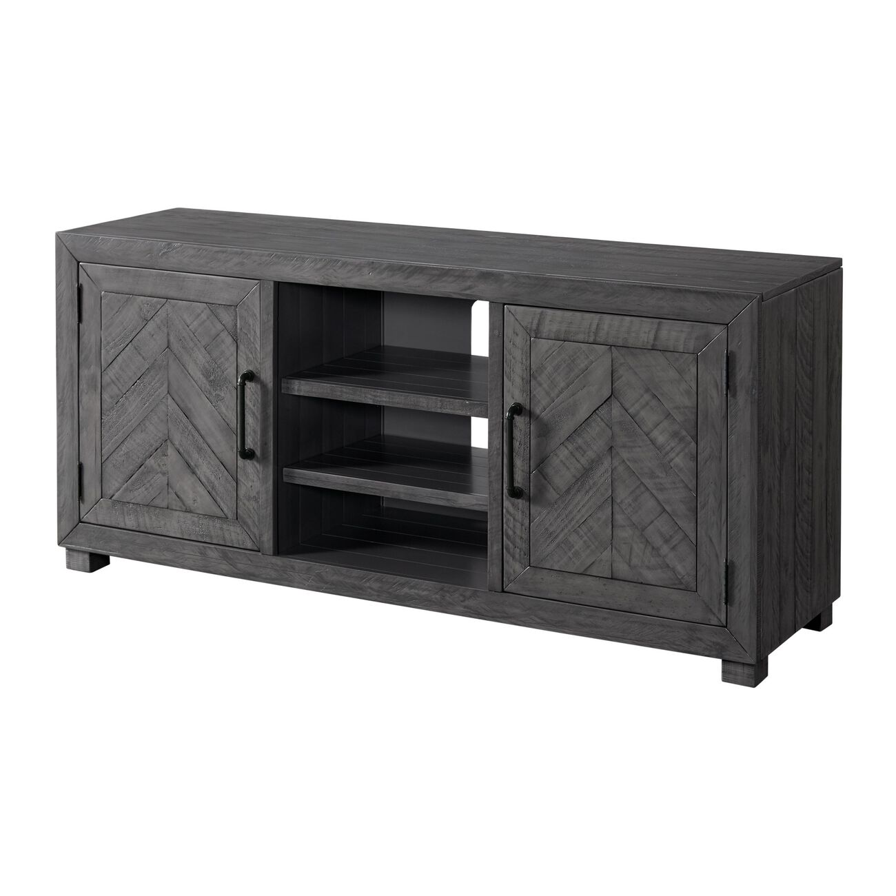 65 Inch Industrial Wooden TV Stand with Block Legs, Gray