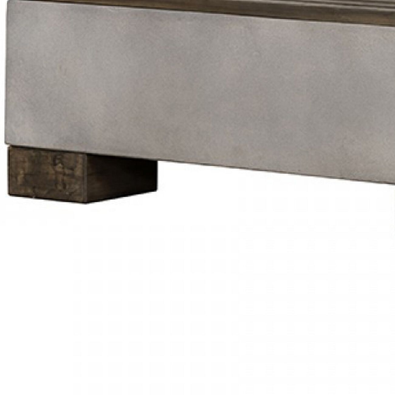 Square Coffee Table with Concrete and Slated Wooden Top, Gray and Brown