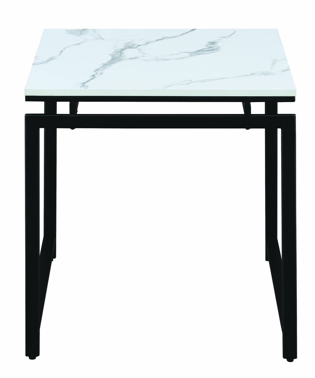 3 Piece Metal Base Occasional Table Set with Faux Marble Top, Black and White