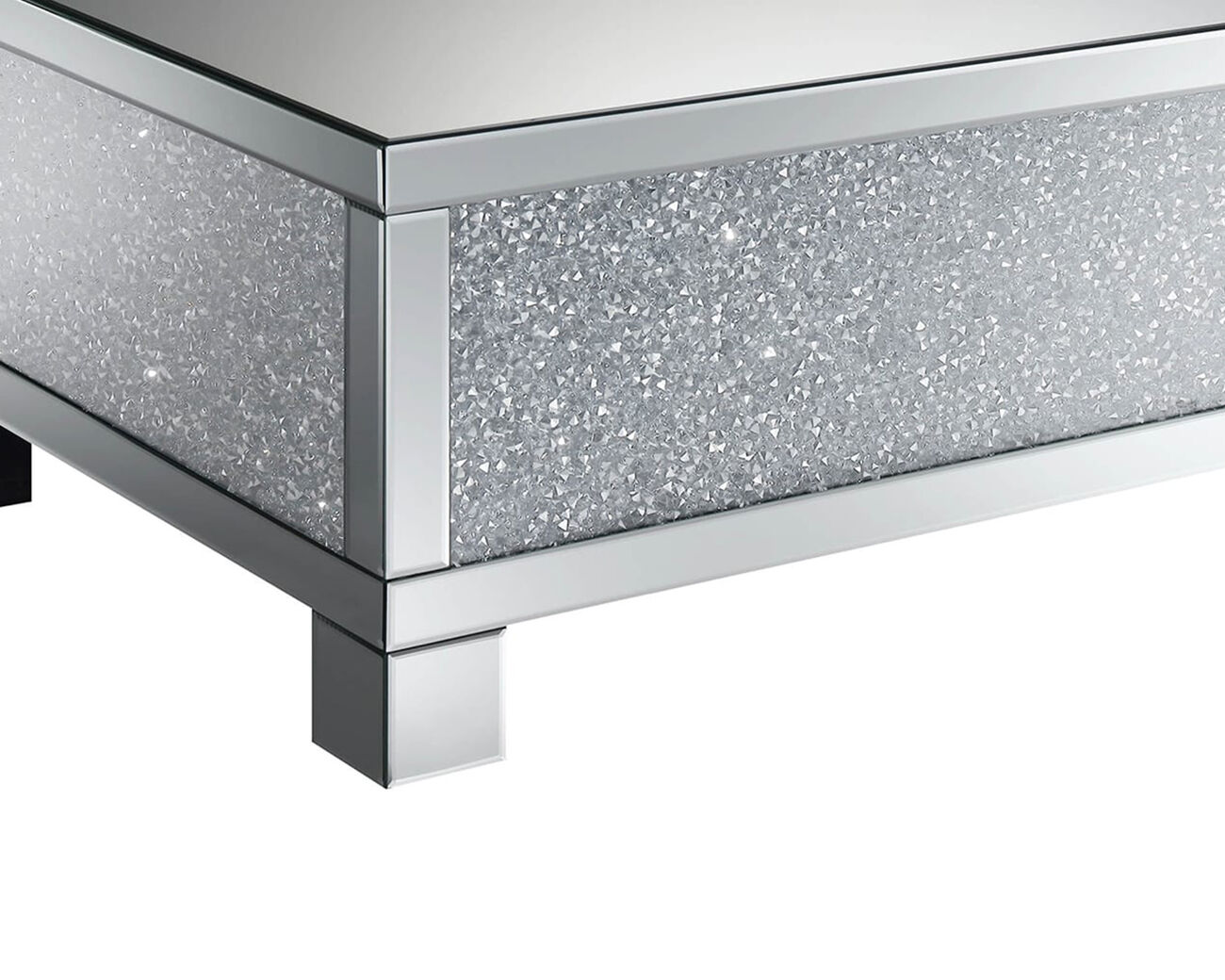 Contemporary Style Metal Coffee Table with Crystal Accents, Silver