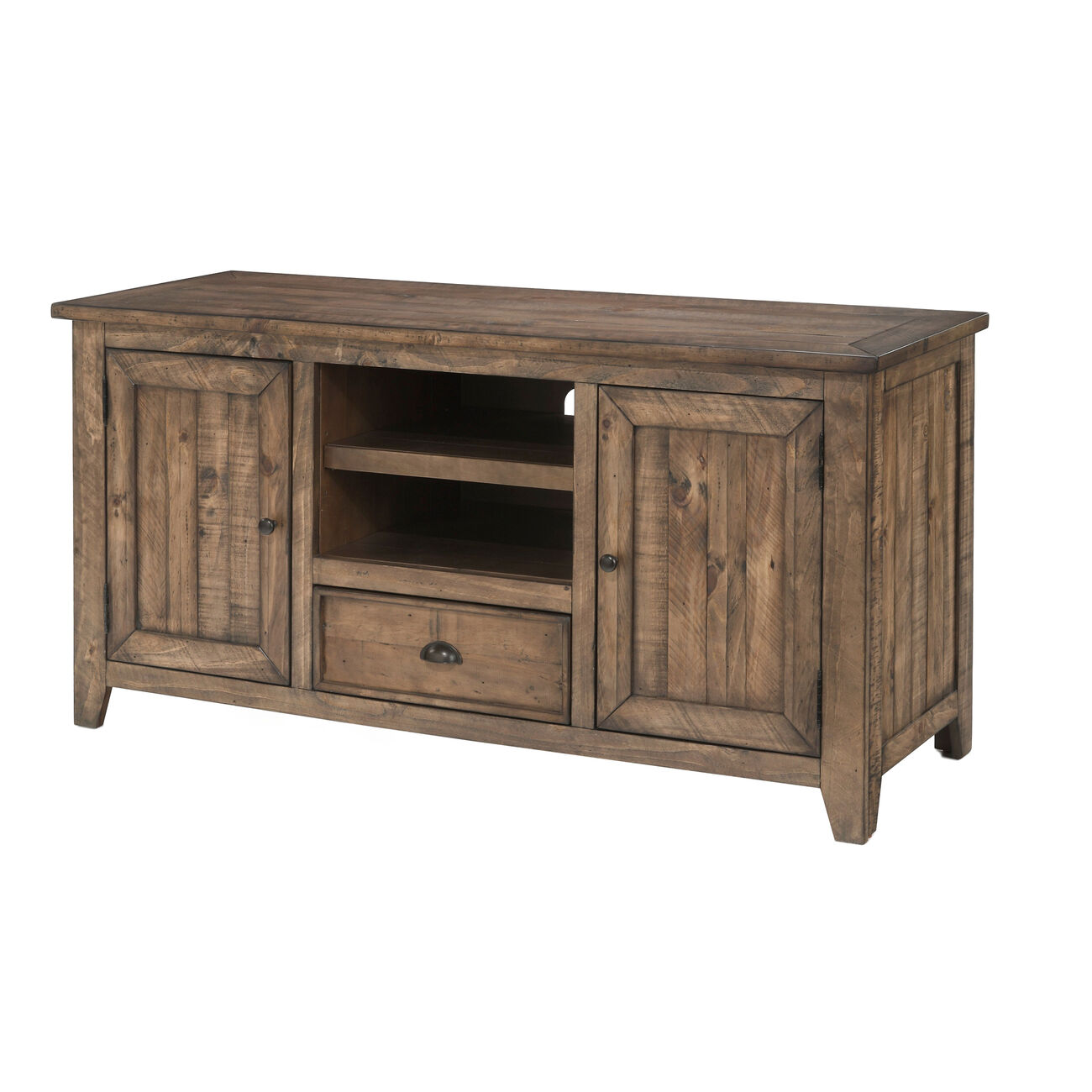 Coastal Style Wooden TV Stand with 2 Cabinets and 1 Drawer, Brown