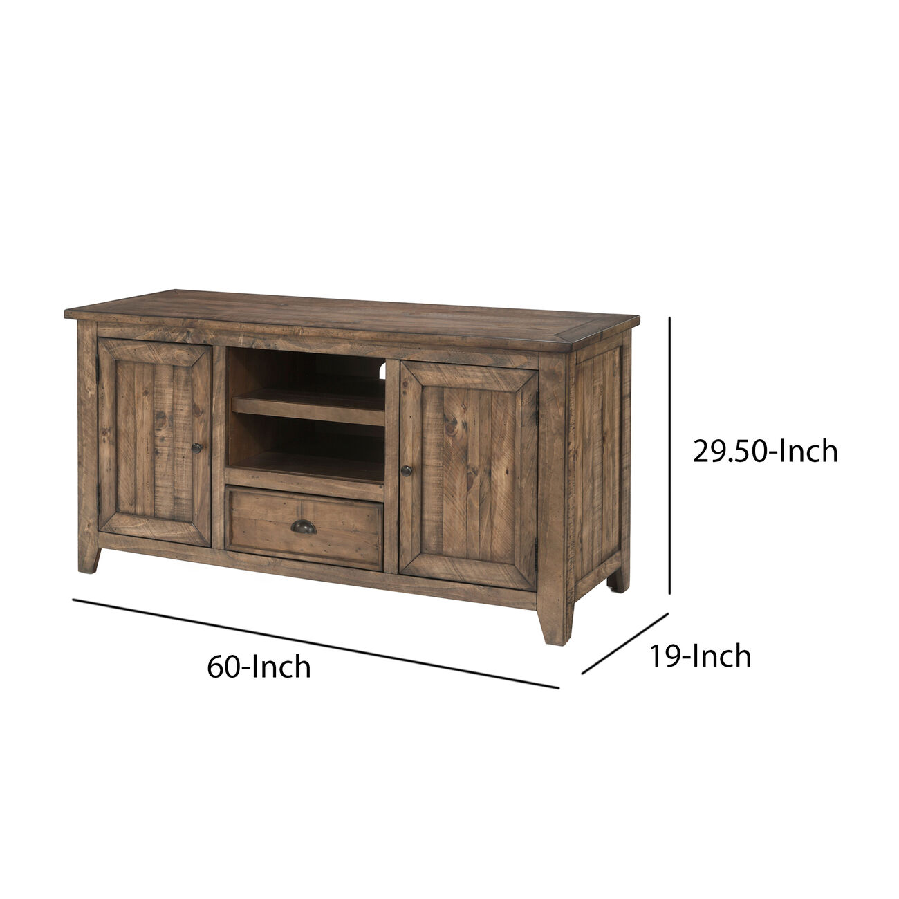 Coastal Style Wooden TV Stand with 2 Cabinets and 1 Drawer, Brown