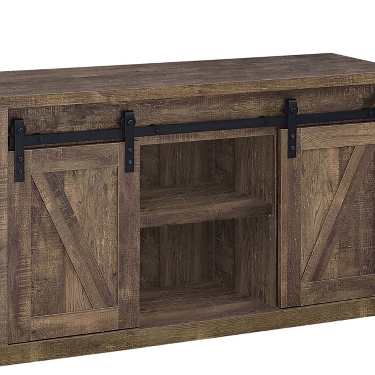 48 Inch Farmhouse Wooden TV Console With 2 Sliding Barn Doors, Rustic Brown