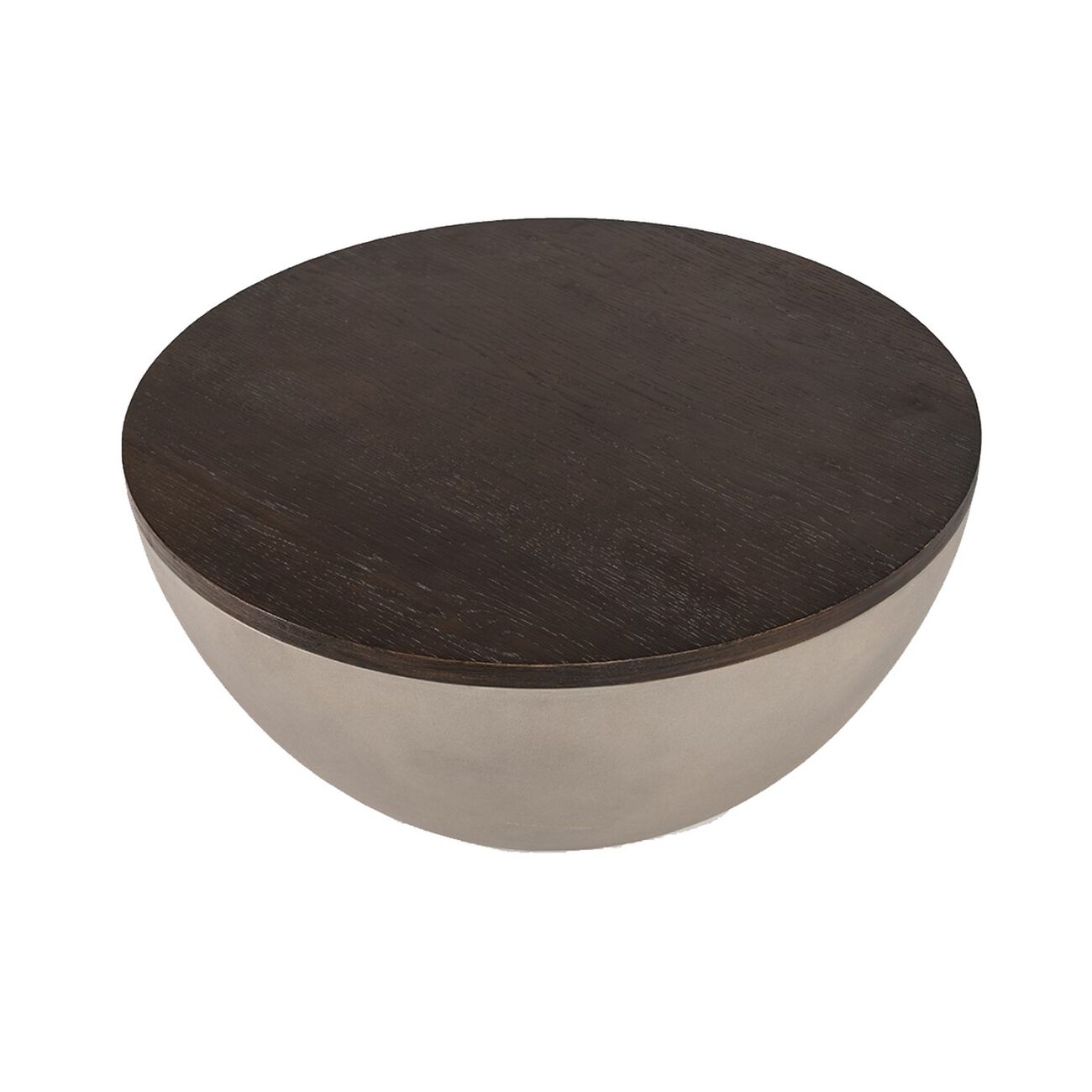 Round Metal Body Coffee Table with Wooden Tabletop, Gray and Brown
