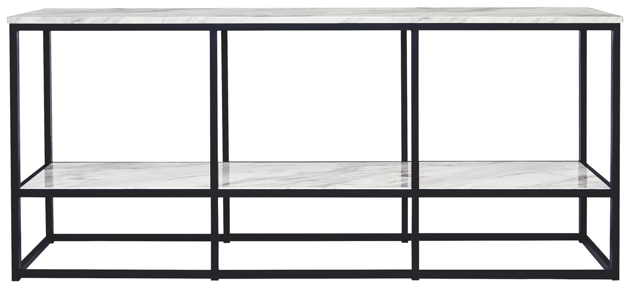 60 Inch Metal Frame TV Stand with Faux Marble Laminate, White and Black