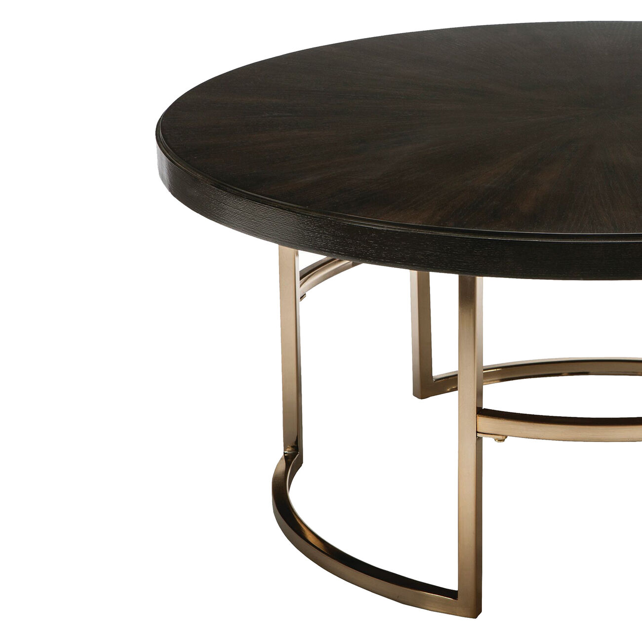 Round Wood Top Coffee Table with U shaped Legs, Brown and Gold