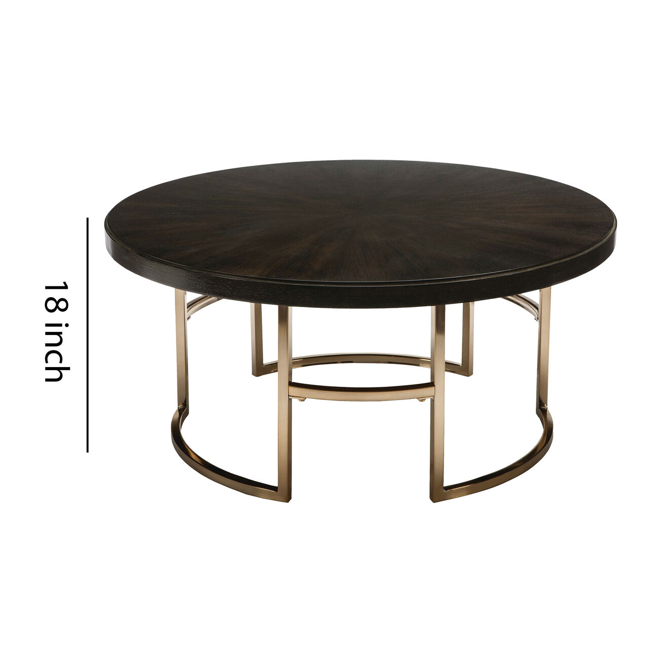Round Wood Top Coffee Table with U shaped Legs, Brown and Gold