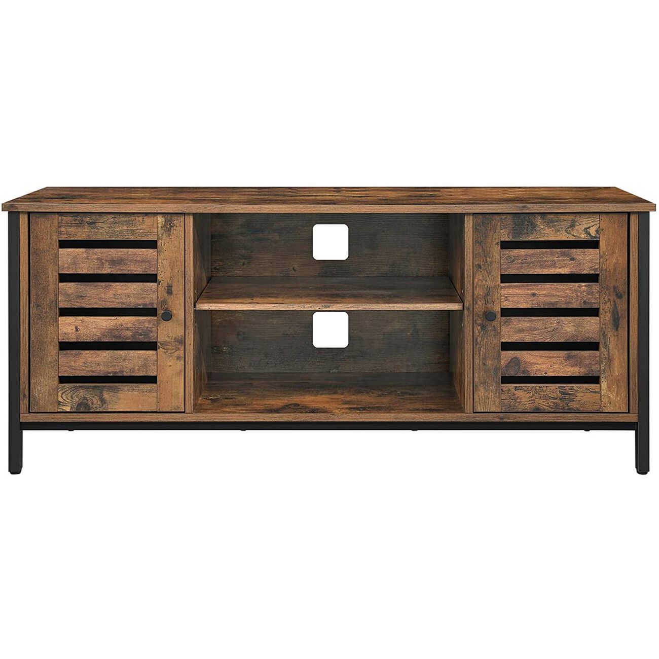 50 Inches Wooden TV Stand with 2 Louvered Doors, Brown and Black